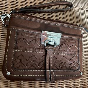 Chaps Western Brown Vegan Leather Wristlet Clutch Bag
